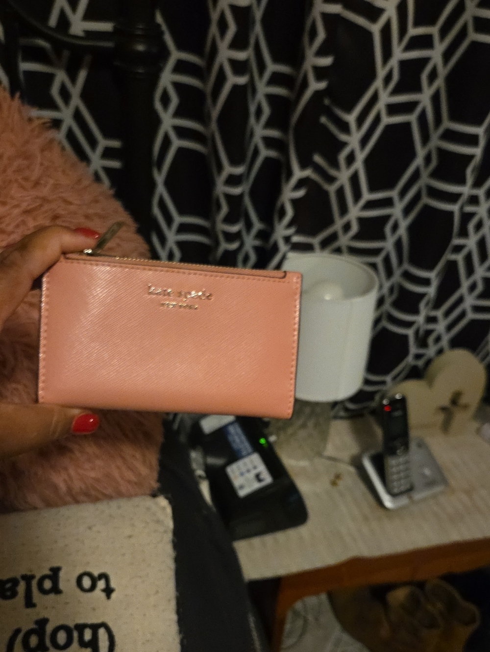 kate spade Pebbled Leather Zip Card Wallet in Blush Pink